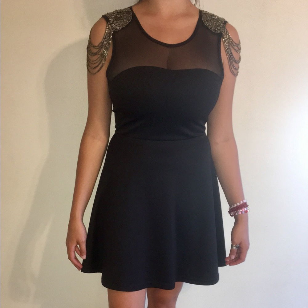 forever 21 black and mesh dress with silver beads